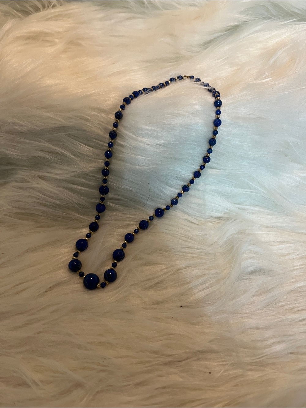 Lapis Blue and 14k gold ball Beaded Necklace for Women